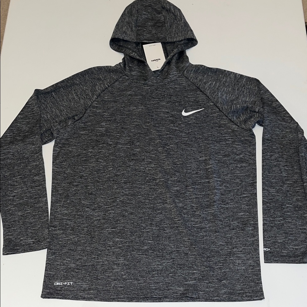 Nike Swim Shirt Mens M Dri-Fit UPF 40+ Gray Heather Sun Rash Guard  Hood NWT $60